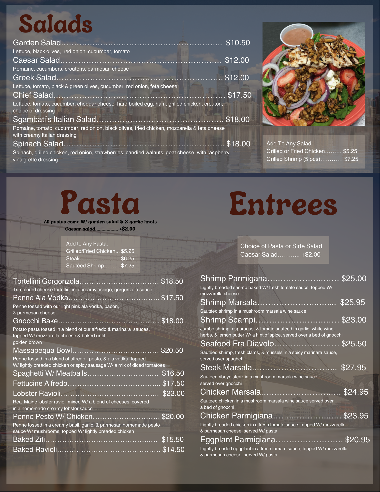 Page 1 of Menu - appetizers and wings