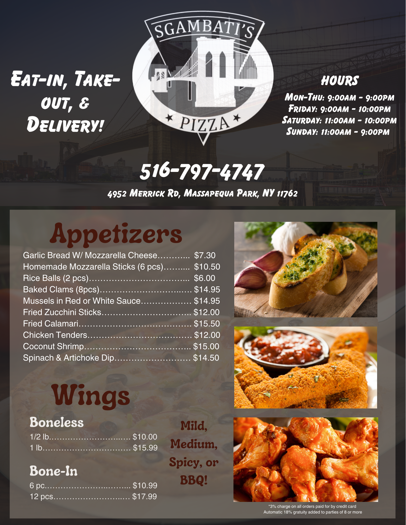 Page 2 of Menu - pastas and entrees